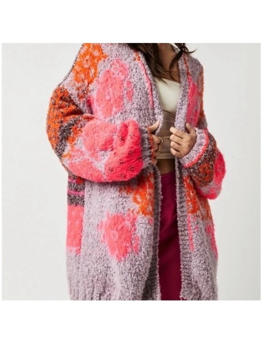 Free People Gather Me Close Cardi Pink Floral Cardigan XS